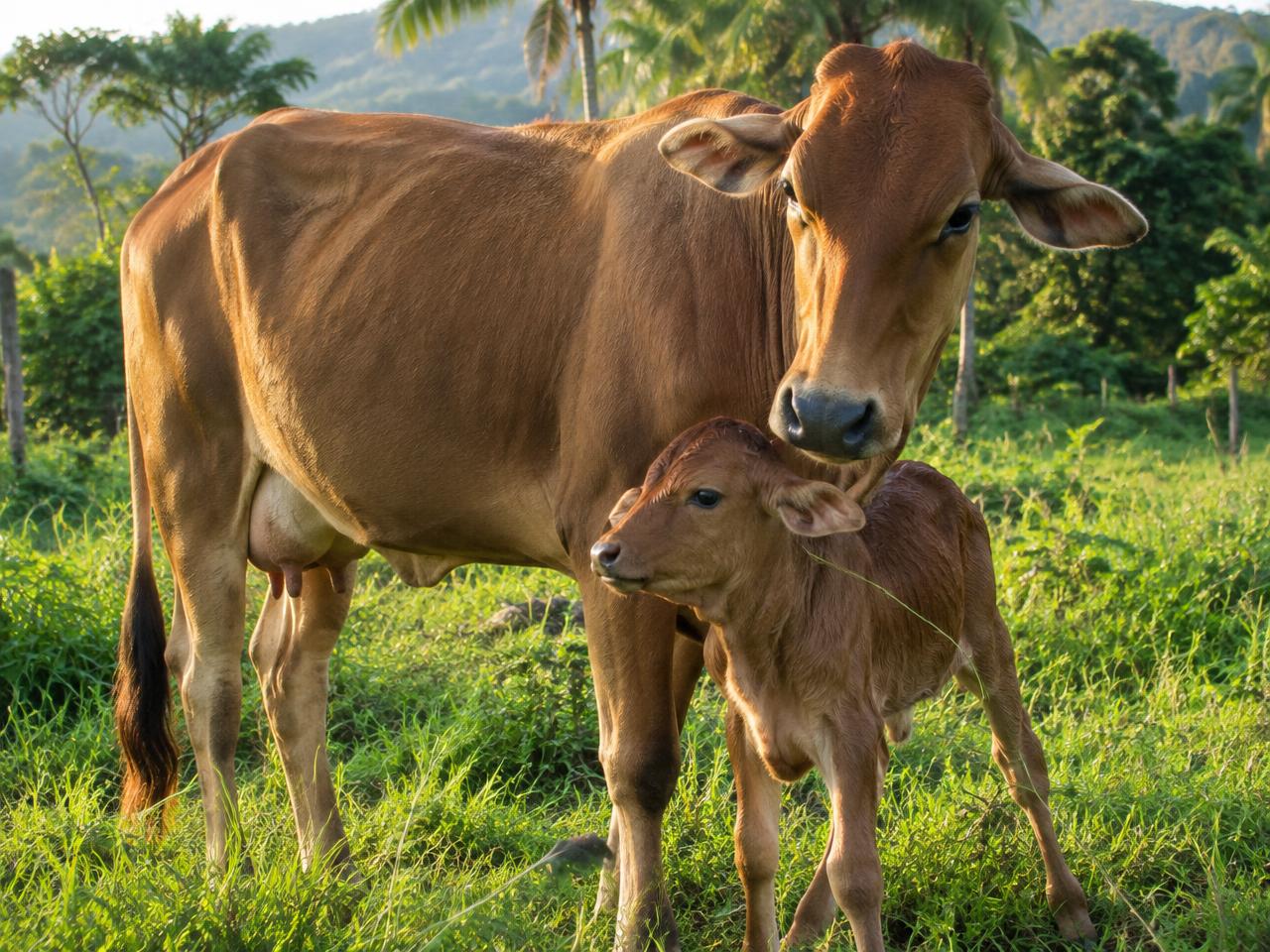 Vaca con su ternero recién nacido